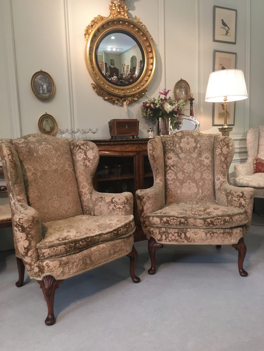 19th Century pair of Queen Anne style wing arm chairs in excellent condition
