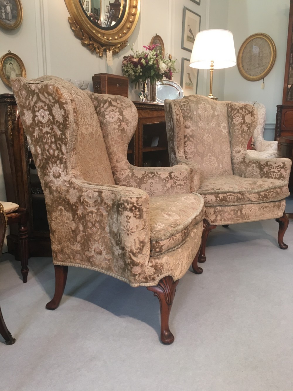19th Century pair of Queen Anne style wing arm chairs in excellent condition View IV