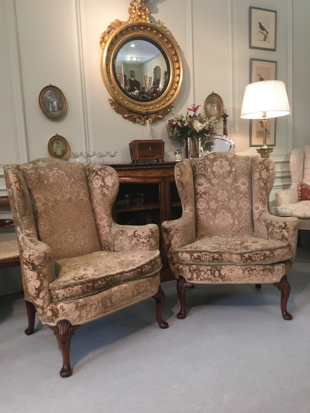 19th Century pair of Queen Anne style wing arm chairs in excellent condition View X