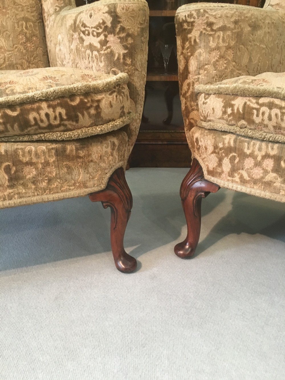 19th Century pair of Queen Anne style wing arm chairs in excellent condition View XII