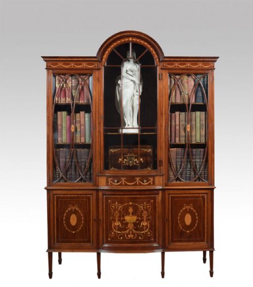 
Late 19th Century Sheraton Revival Mahogany Inlaid Display Cabinet Bookcase