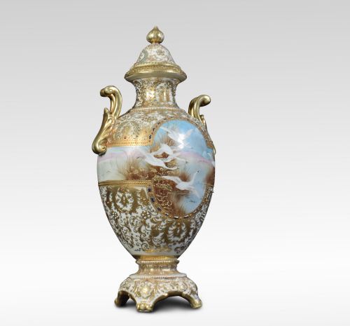 Noritake Japanese Hand Painted Porcelain Two Handled Pedestal Vase