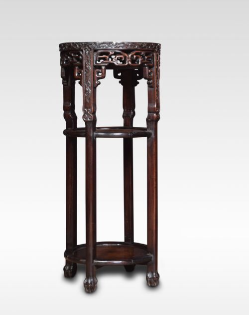 Chinese Circular Marble Top Hardwood Stand