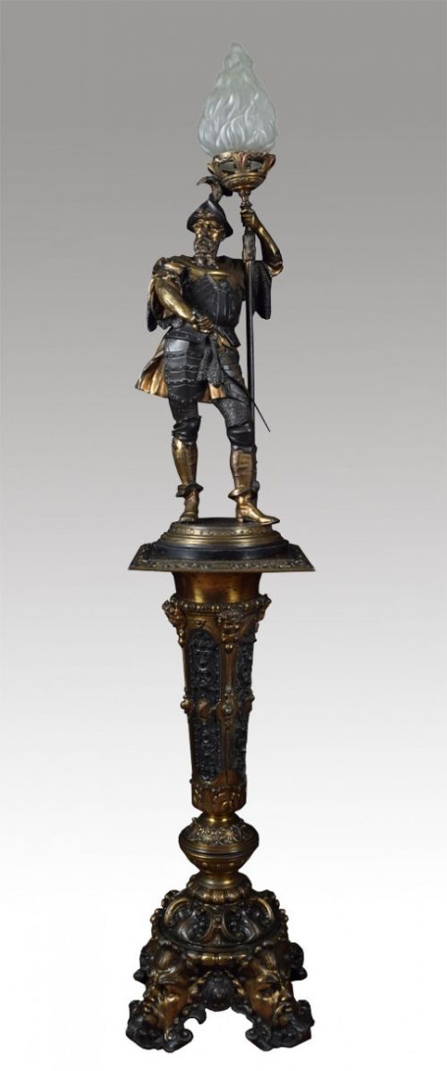 19th Century Bronzed Lamp Figure on a Plinth