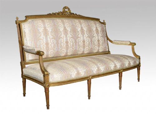 French Louis XVI Style Giltwood Three Seater Settee