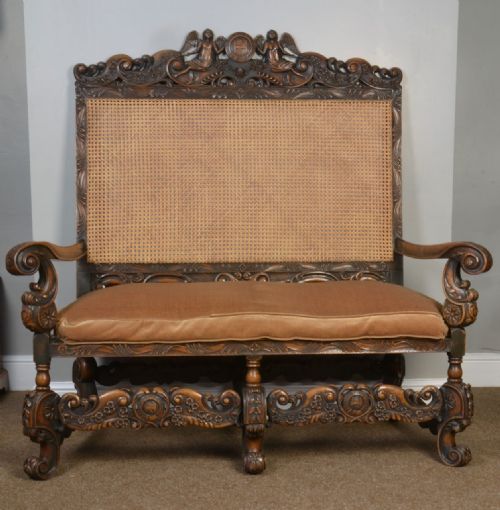 Walnut and Canework High-backed Settee