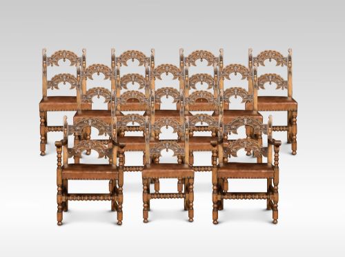 Set of Twelve Oak Framed Dining Chairs