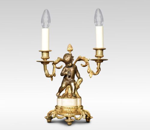 Twin Branched Ormolu and Bronzed Table Lamp