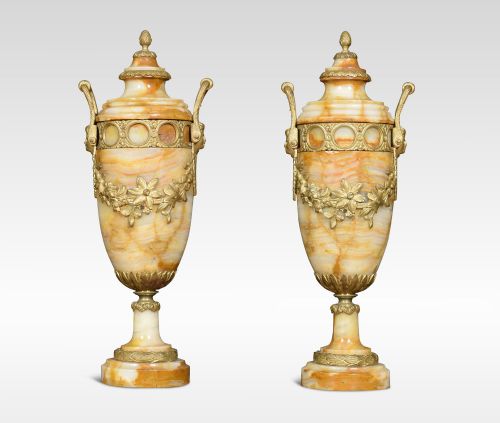 Pair of Sienna Marble Cassolettes