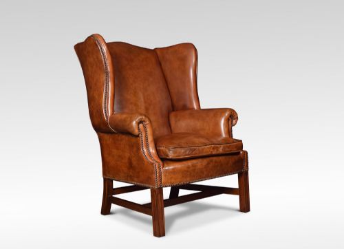 Leather Upholstered Wingback Armchair