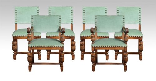 Set of Six Carved Oak Dining Chairs