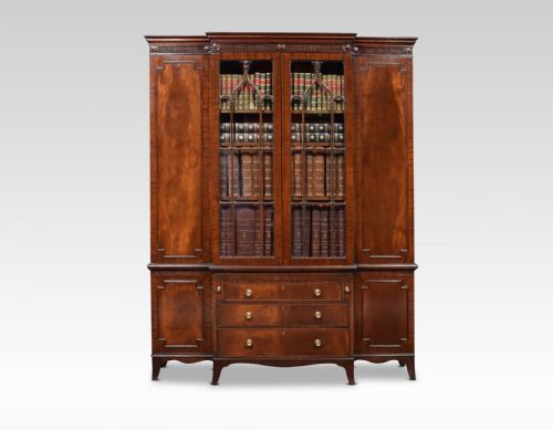 Mahogany Four Door Breakfront Bookcase of Small Proportions