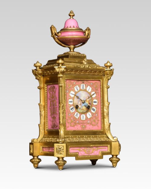 19th Century French Gilt Bronze and Pink Porcelain Mantel Clock