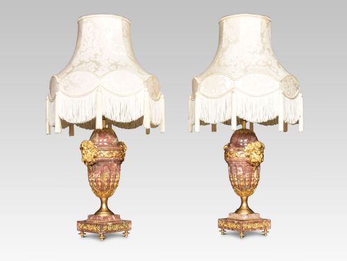 Pair of Gilt and Marble Lamps