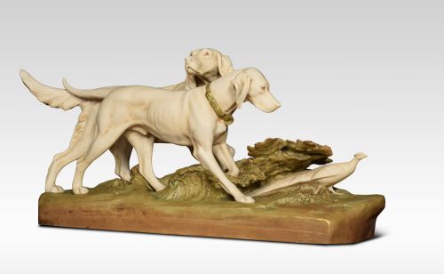 Royal Dux Figure of Two Dogs Hunting a Pheasant