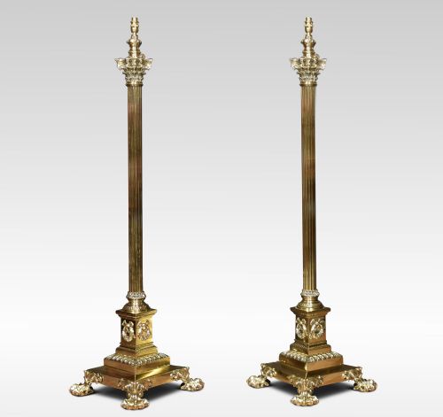 Exhibition Quality Pair of Brass Standard Lamps