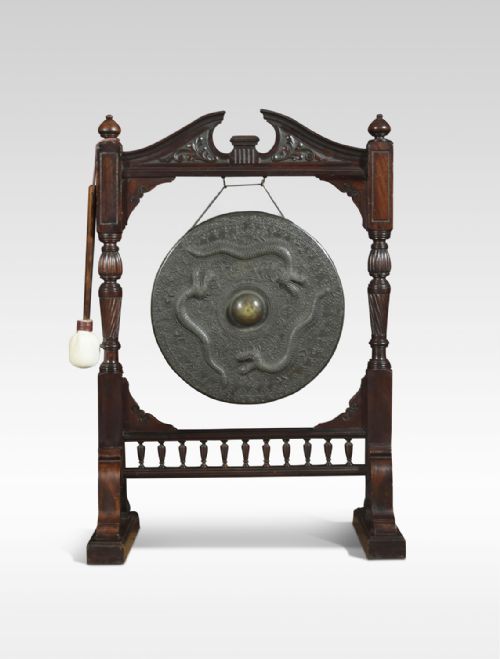Early 20th Century Walnut Framed Floor Standing Dinner Gong