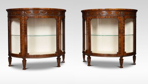 Pair of Neo Classical Style Mahogany Demilune Display Cabinets