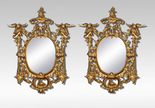 Pair of Substantial Chinese Chippendale Style Giltwood Mirrors