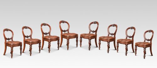 Set of Eight Victorian Mahogany Balloon Back Dining Chairs