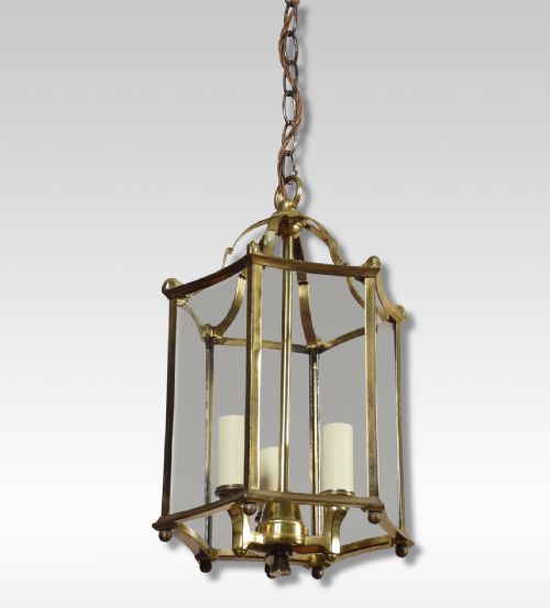 French Brass Triple Light Hall Lantern