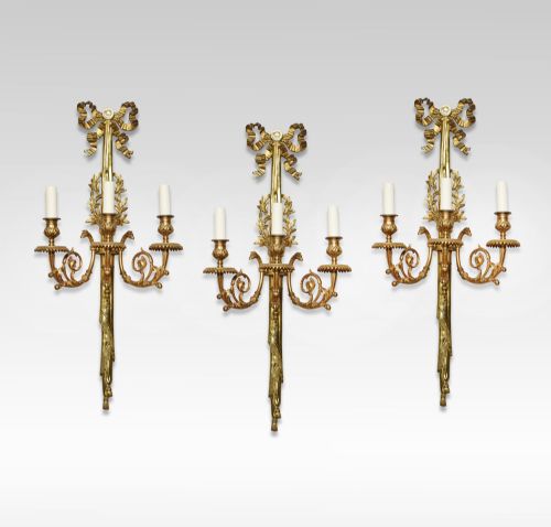 Set of Three 19th Century Ormolu Three-branch Wall Lights