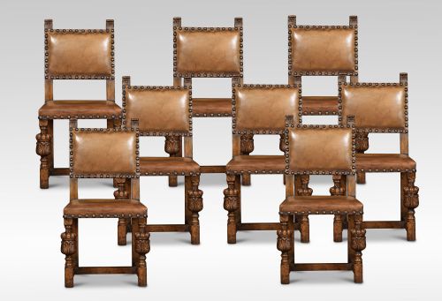 Set of Eight Carved Oak Dining Chairs