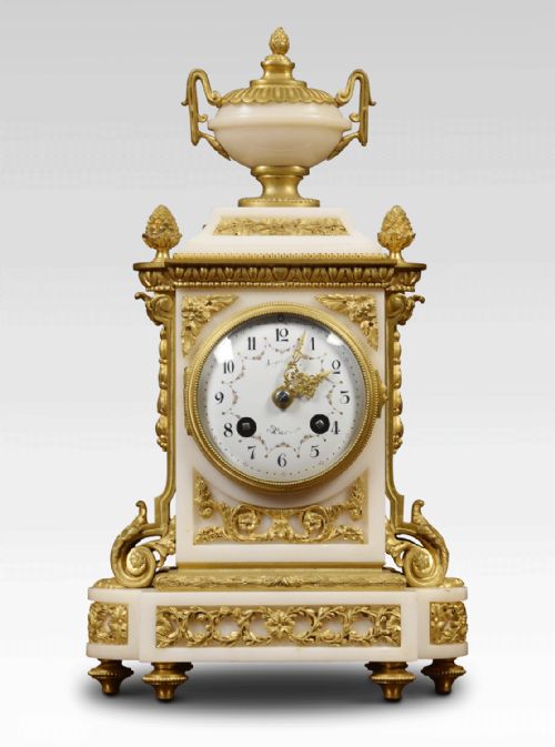 19th Century French Ormolu and White Marble Mantel Clock