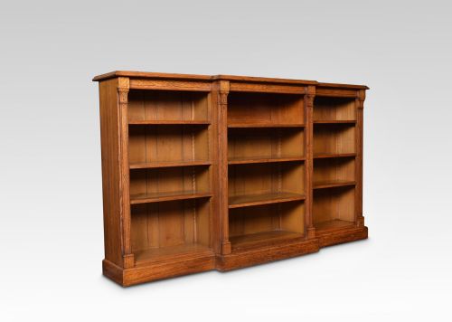 Reformed Gothic Oak Open Breakfront Bookcase