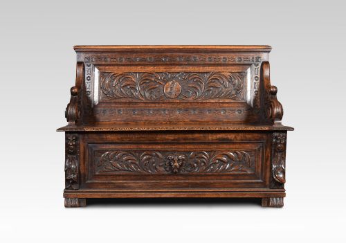 Carved Oak Hall Settle