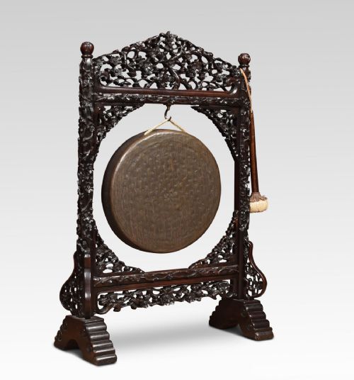 Chinese Gong on Carved Hardwood Stand