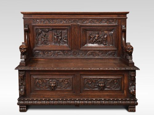 Carved Oak Hall Settle