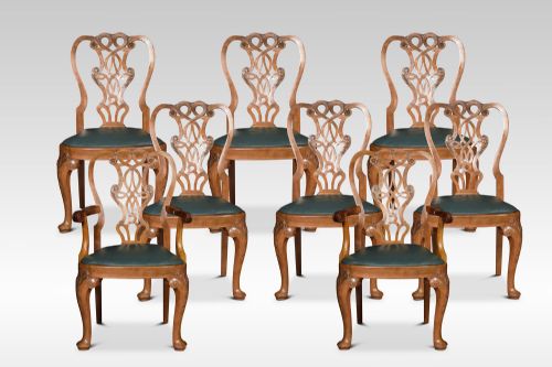Set of Eight Walnut Dining Chairs