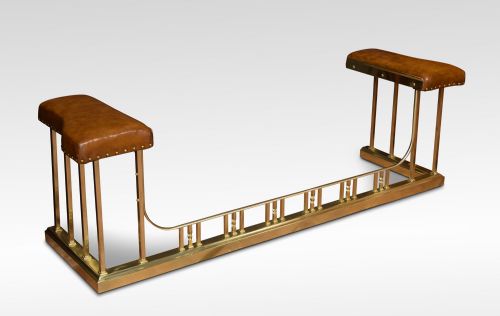 Edwardian Brass and Leather Upholstered Club Fender