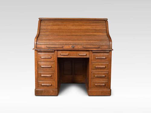 Oak Pedestal Roll Top Desk
