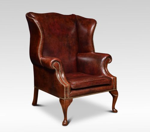 Large Leather Upholstered Wingback Armchair