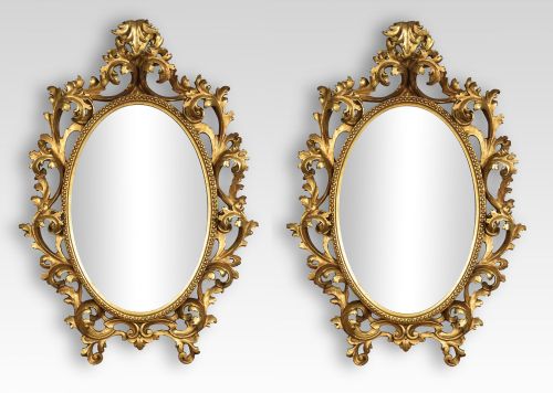 Pair of Oval Giltwood Wall Mirrors