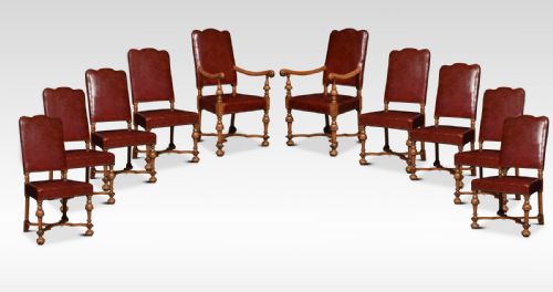 Set of Ten Walnut High Back Dining Chairs