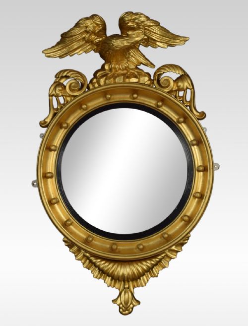 Regency Giltwood and Gesso Circular Convex Mirror