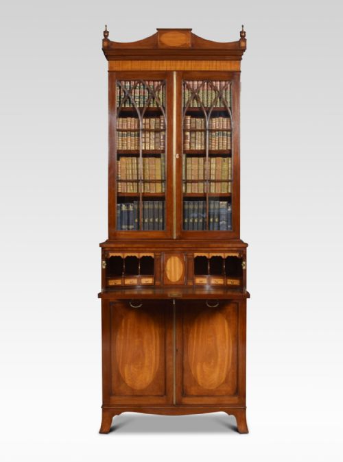 Sheraton Revival Mahogany Secretaire Bookcase
