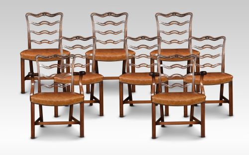 Set of Eight Mahogany Ribbon Back Chippendale Style Dining Chairs