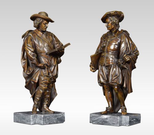Pair of Bronzed Figures on Marble Bases