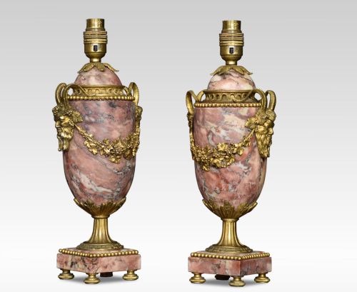 Pair of Louis XVI Style Gilt Brass Mounted Marble Lamps