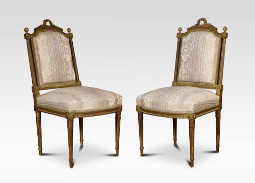 Pair of French Louis XVI Style Giltwood Side Chairs