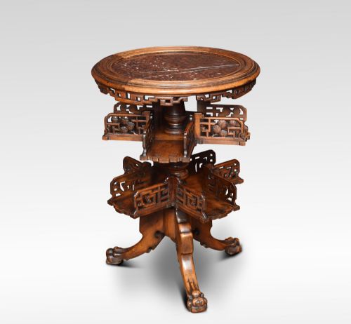 Chinese Hardwood and Marble Revolving Book Table