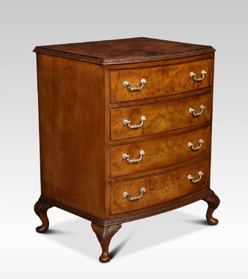 Figured Walnut Bow Fronted Chest of Draws
