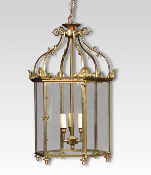 Hexagonal Gilt Bronze Hall Lantern