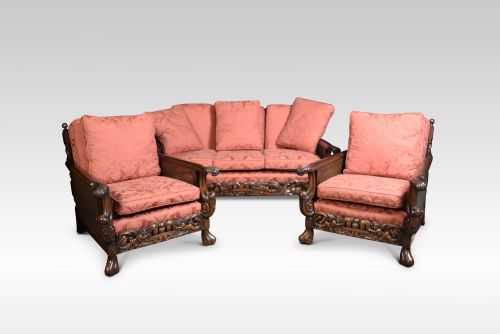 Edwardian Carved Mahogany Three-piece Bergere Lounge Suite