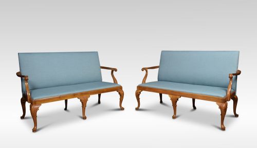 Pair of Walnut Framed Queen Anne Style Settees