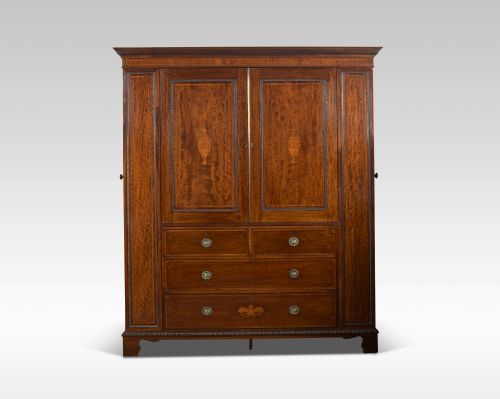 Sheraton Revival Mahogany Inlaid Combination Wardrobe